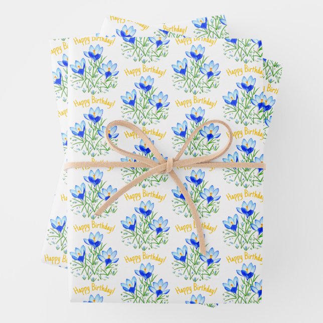 Blue Crocuses Wrapping Paper Sheets (In situ)