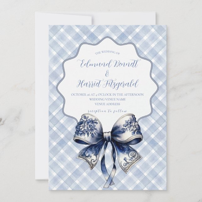 Blue Croquette Inspired Wedding Invitation (Front)