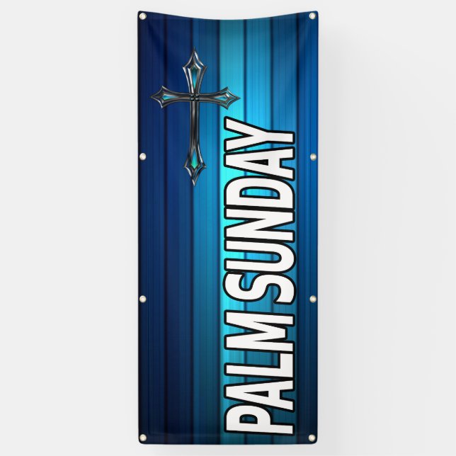 blue cross and planks Palm Sunday Banner (Vertical)