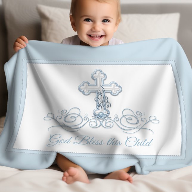 Blue Cross Baby Boy Baptism Blanket (Blue cross christening & baptism baby blanket. Add your text to personalize, or download as is.)