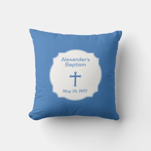 Blue Cross Baby Boy Baptism Christening Cushion (Front)