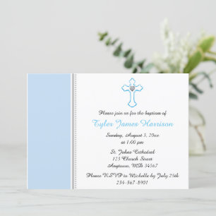 Blue Cross Baby Boy Baptism / Christening Invitation