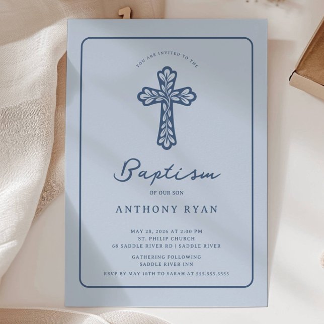 Blue Cross Baptism Invitation for Boy (Creator Uploaded)