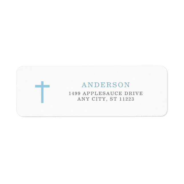Blue cross baptism return address label (Front)