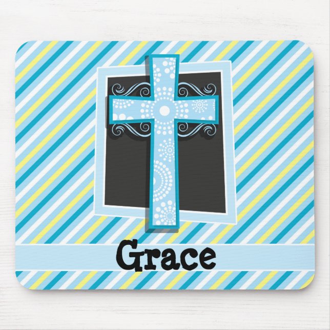 Blue Cross, Blue & Yellow Stripes Mouse Pad (Front)