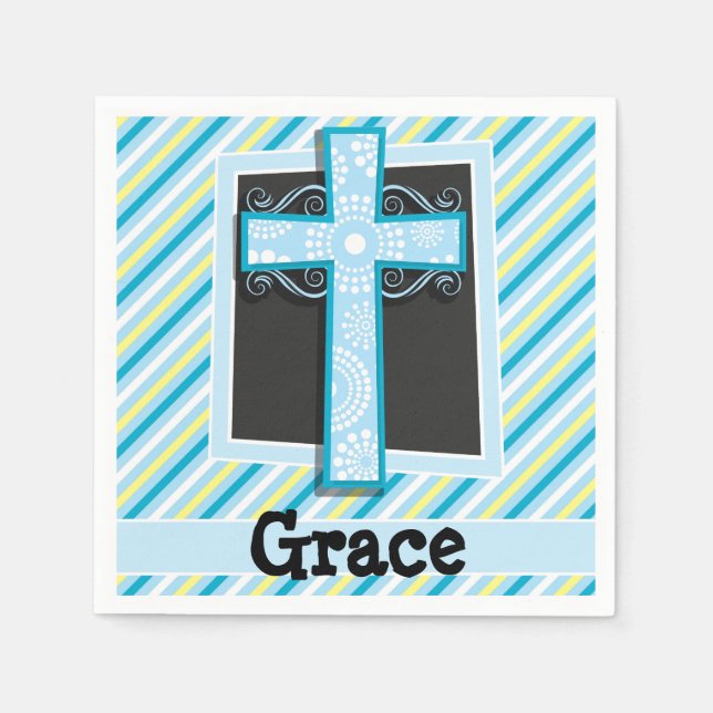 Blue Cross, Blue & Yellow Stripes Napkin (Front)