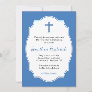 Blue Cross Boy First Holy Communion Invitation