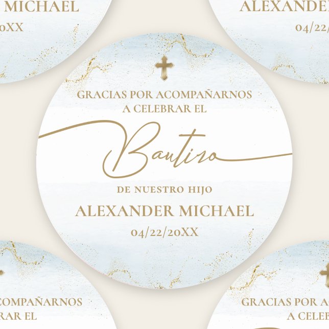 Blue Cross Boy Thank You Baptism Bautizo Classic Round Sticker (Creator Uploaded)