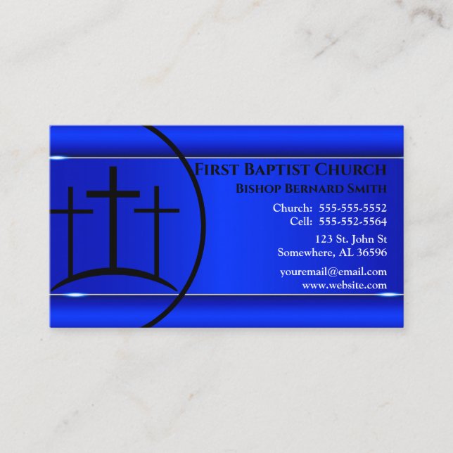 Blue Cross Church Pastor or Deacon Business Card (Front)