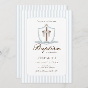 Blue Cross Crest Baptism Invitation