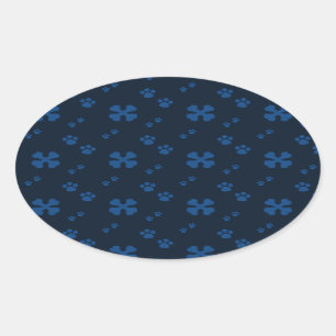 Blue Cross Dog bones and Paw prints Oval Sticker