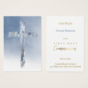 Blue cross First Communion remembrance card