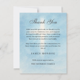 Blue Cross Funeral Thank You   Memorial Sympathy  Card