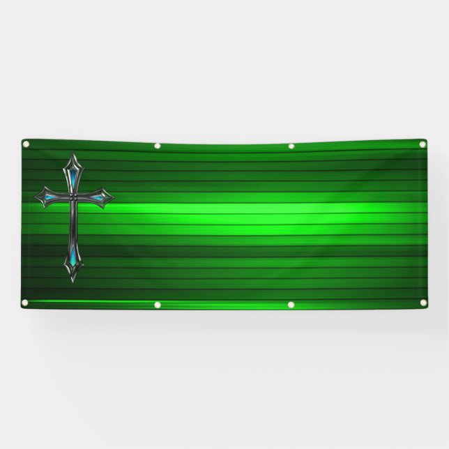 blue cross green plank Long blank church Banner (Horizontal)