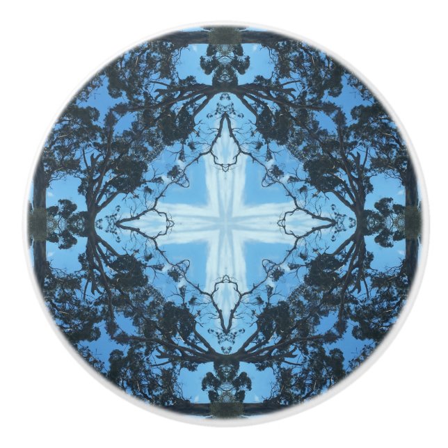 Blue Cross Nature Pattern Ceramic Knob (Front)