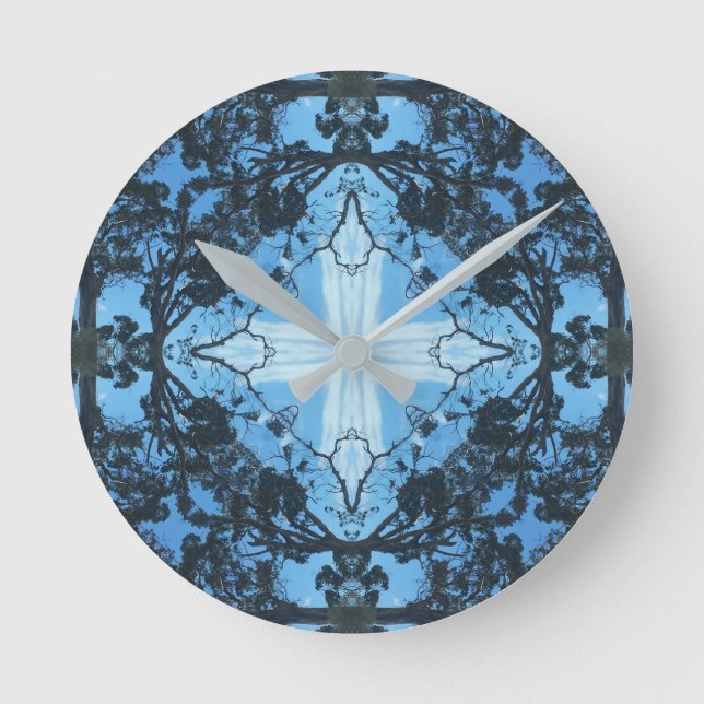 Blue Cross Nature Pattern Wall Clock (Front)
