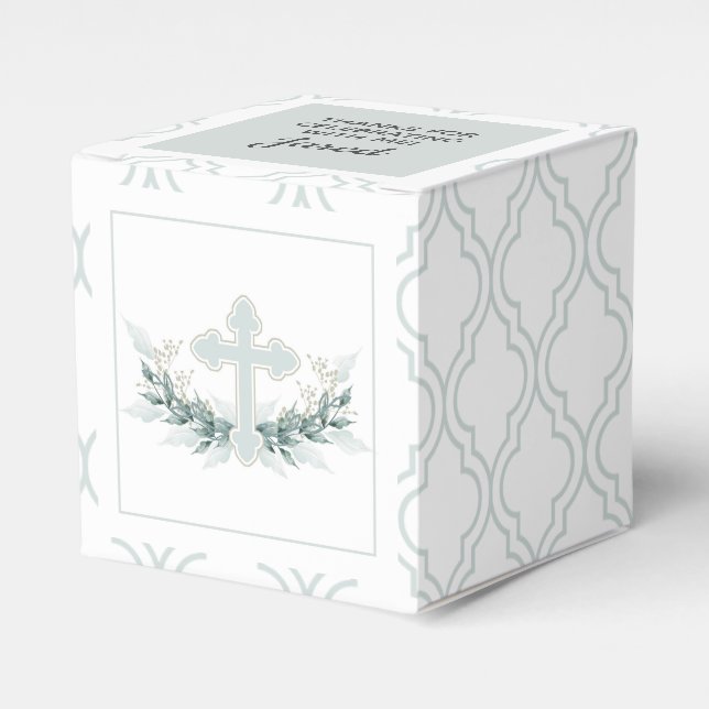 Blue Cross on Quatrefoil Party Favour Box (Front Side)