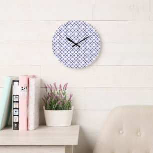 Blue  Cross Pendant Pattern  Large Clock
