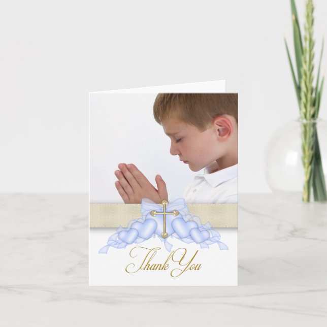 Blue Cross Photo First Communion Thank You Cards (Front)