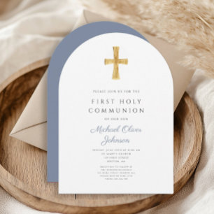 Blue Cross Religious Boy First Holy Communion Arch Invitation