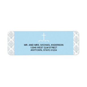 Blue Cross with Damask Pattern Return Address Label