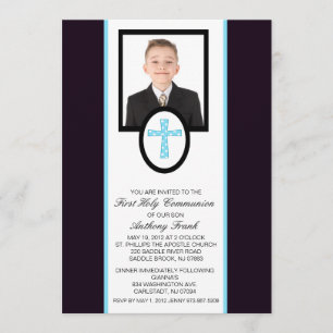 Blue Cross with Photo Communion Invitation