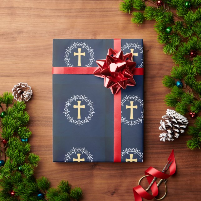Blue Cross Wreath Wrapping Paper (Holiday Gift)