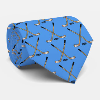 Blue Crossed Hockey Sticks and Puck Tie