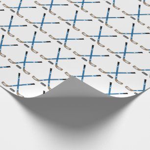 Blue Crossed Hockey Sticks and Puck Wrapping Paper