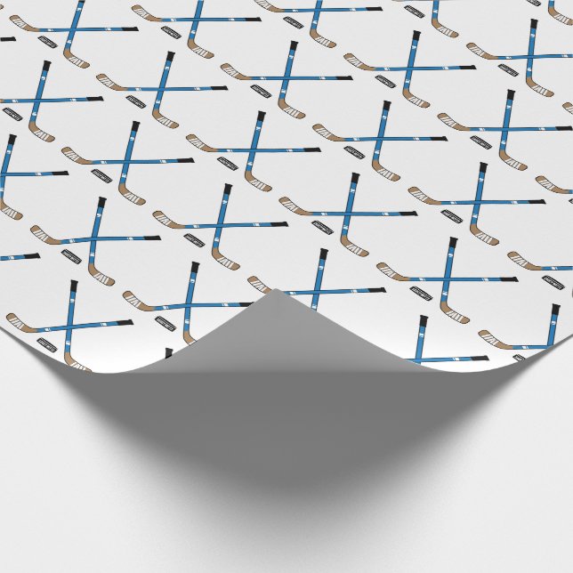 Blue Crossed Hockey Sticks and Puck Wrapping Paper (Corner)