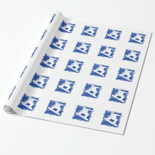Blue crosshatch artistic snowboard wrapping paper