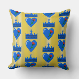Blue Crown and Heart with Red Flower  Cushion