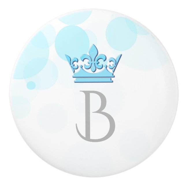 Blue Crown & Dots Royal Personalised Letter Knobs (Front)