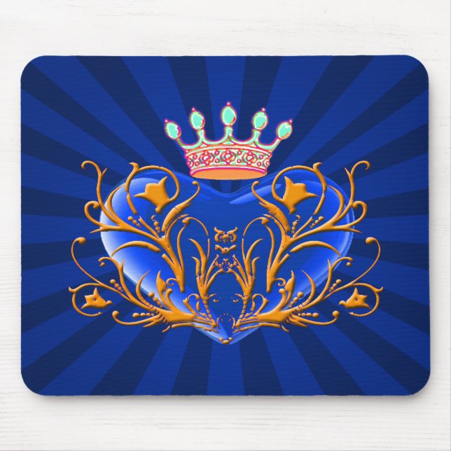 Blue Crown Filigree Heart Mouse Pad (Front)