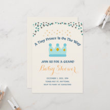 Blue Crown Yellow Jewels Tiny Prince Invitation