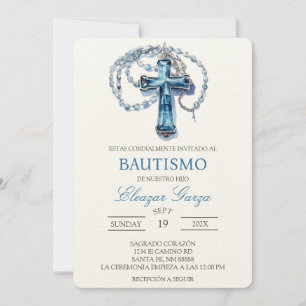 Blue Crucifix  baptism in spanish Invitation