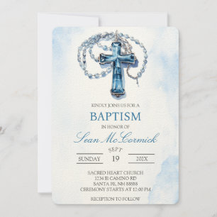 Blue Crucifix baptism Invitation
