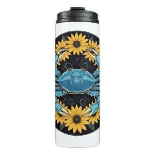Blue Crustacean And Black Eyed Susan Flowers Thermal Tumbler