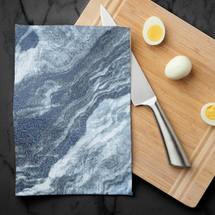 Blue Crystal Agate   Dark Moody Marbled Stone Tea Towel