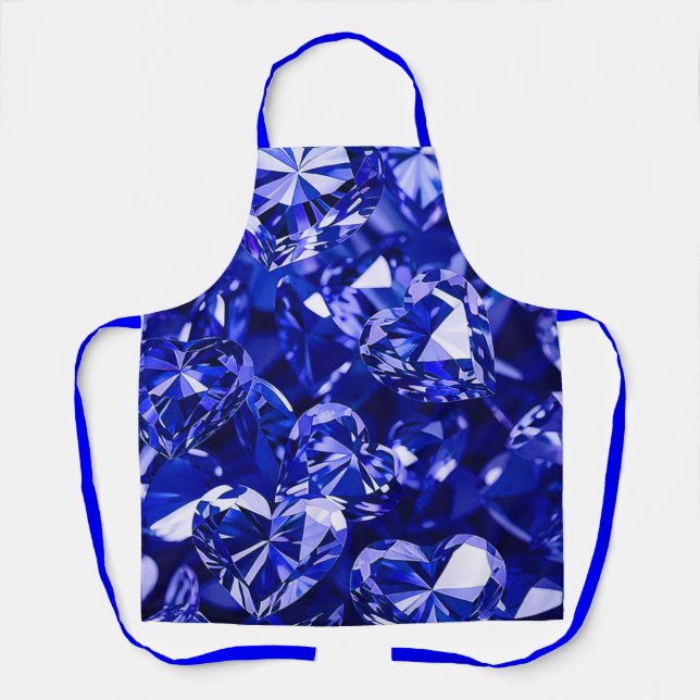 Blue Crystal Diamond Hearts Apron (Front)