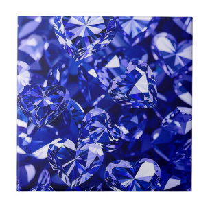 Blue Crystal Diamond Hearts Ceramic Tile