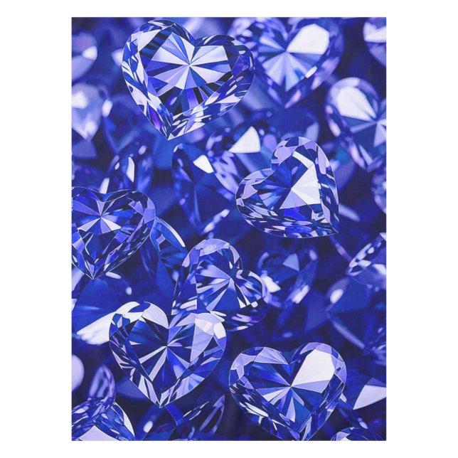 Blue Crystal Diamond Hearts Tablecloth (Front)