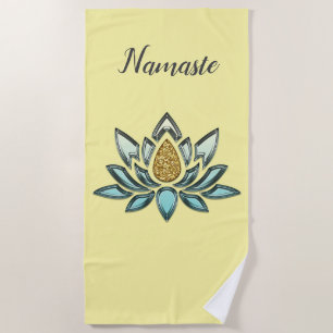 Blue Crystal & Gold Look Yellow Personalised Beach Towel