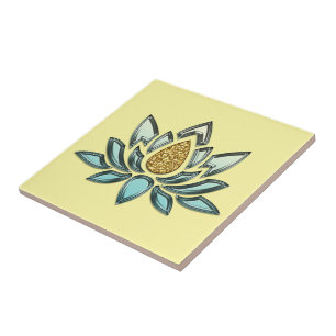 Blue Crystal & Gold Look Yellow Personalised Ceramic Tile