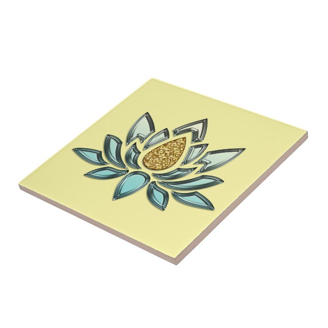Blue Crystal & Gold Look Yellow Personalised Ceramic Tile (Side)