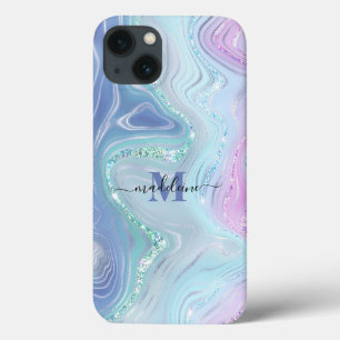 Blue Crystal Marble Iridescent Agate Case-Mate iPh iPhone 13 Case