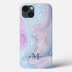 Blue Crystal Marble Iridescent Agate iPhone 13 Case