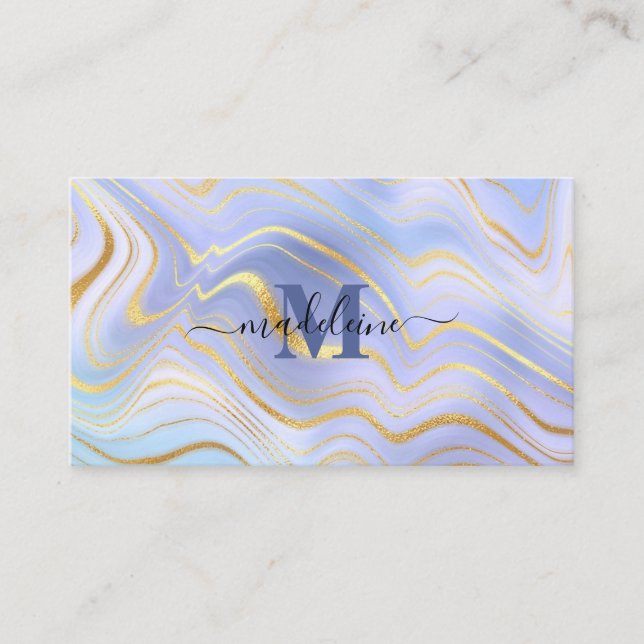 Blue Crystal Marble Iridescent Agate Outstanding Business Card (Front)