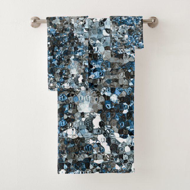 blue crystal / mosaic abstract design bath towel set (Insitu)