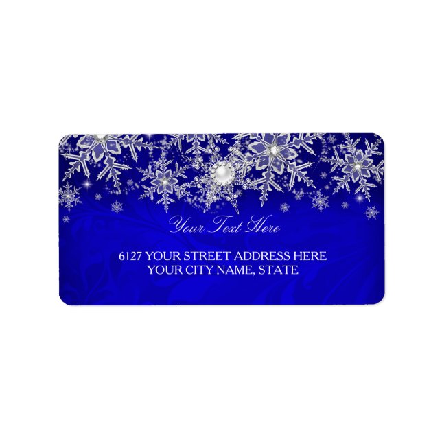 Blue Crystal Pearl Snowflake Silver Address Label (Front)